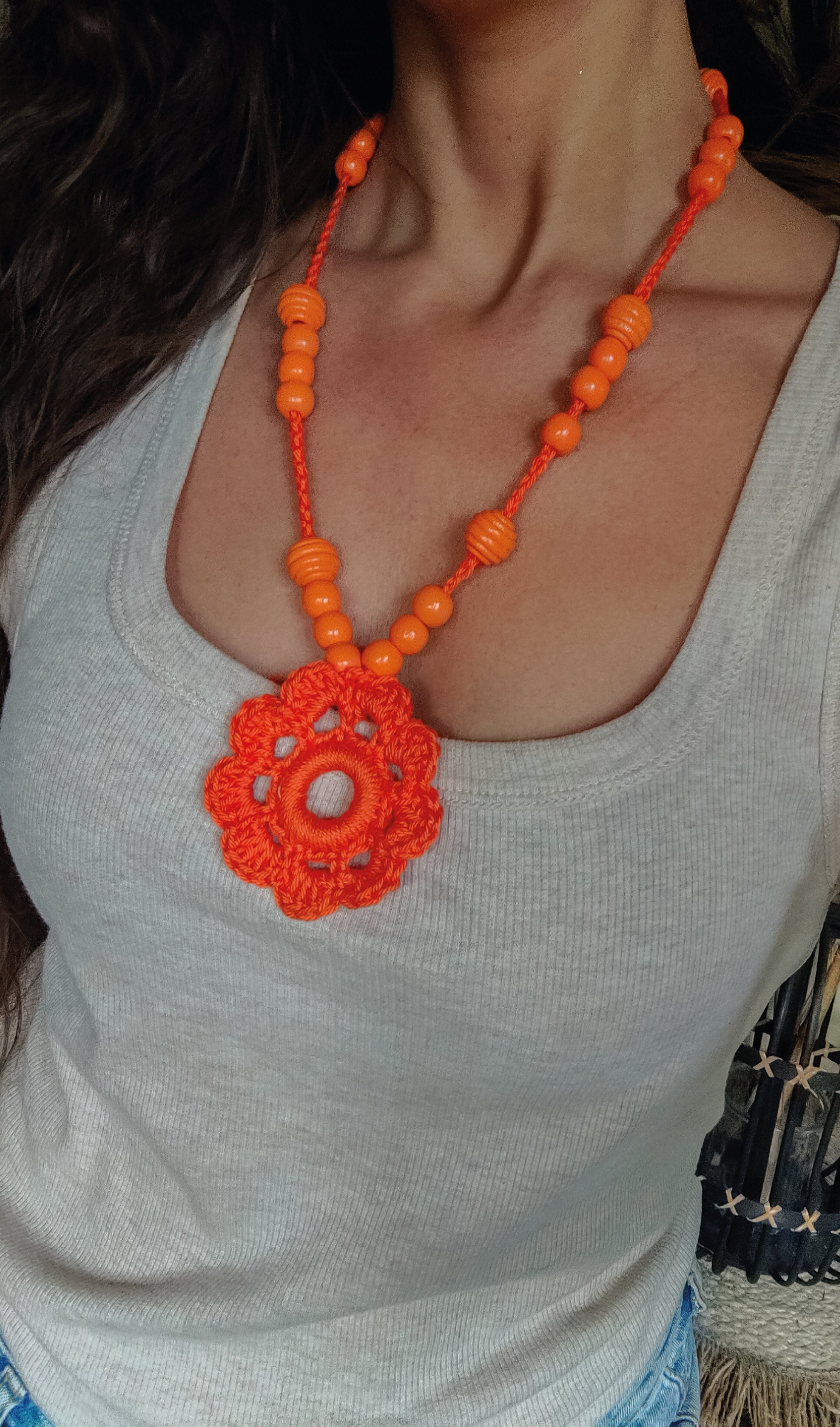 Haekelkette orange blume