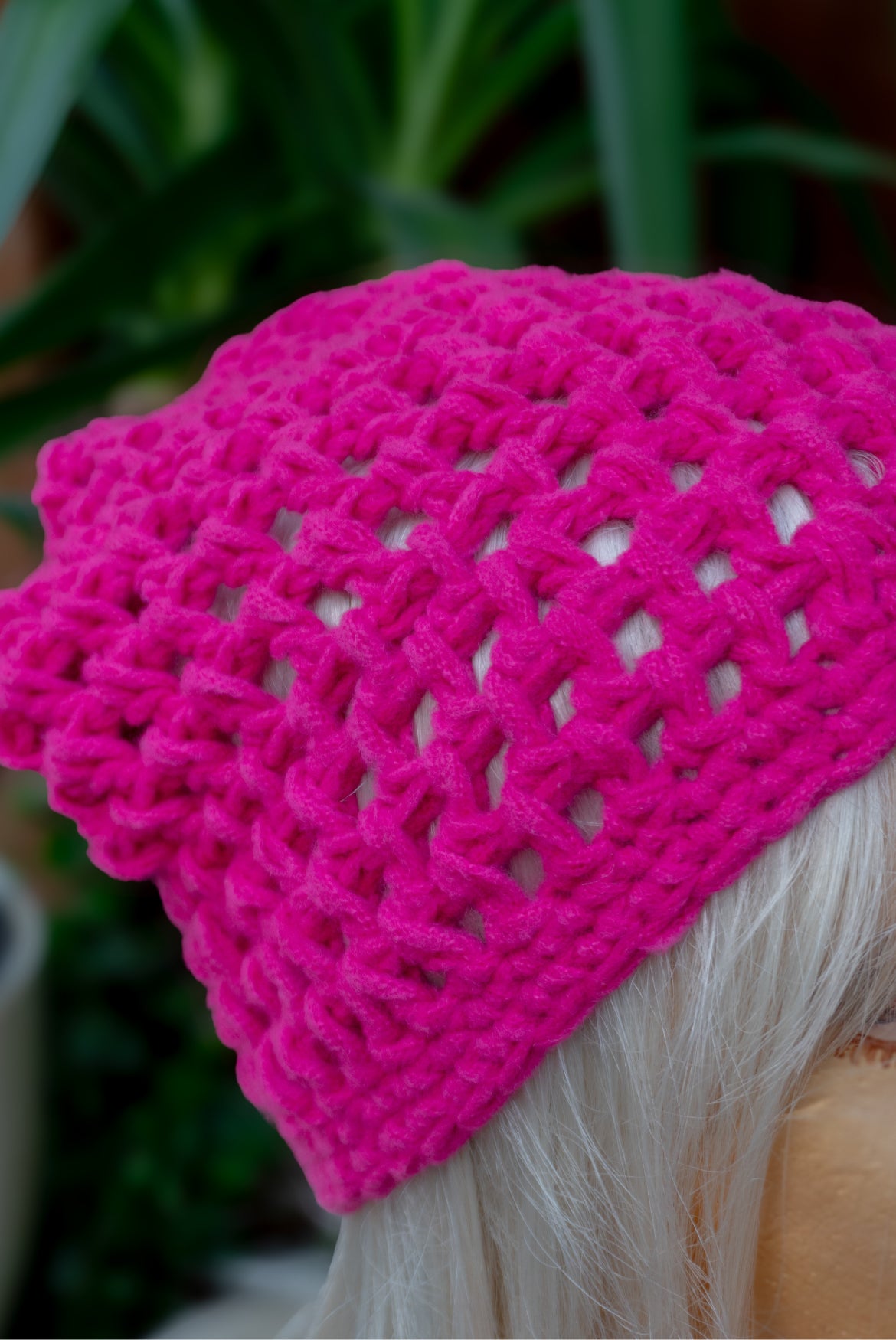 Gorro de crochet rosa, edición única de invierno