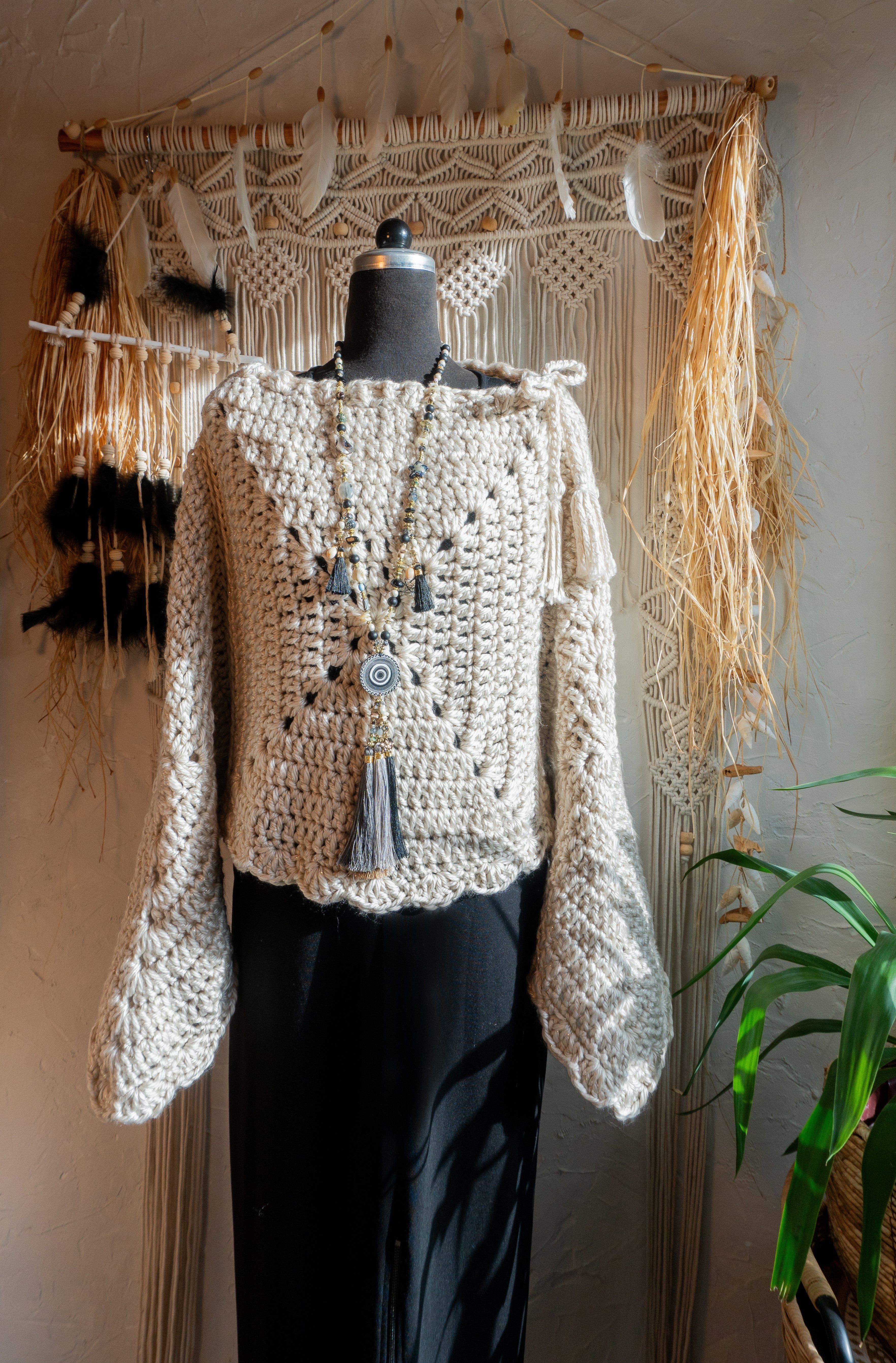 HÄKEL PONCHO BEIGE METALLIC