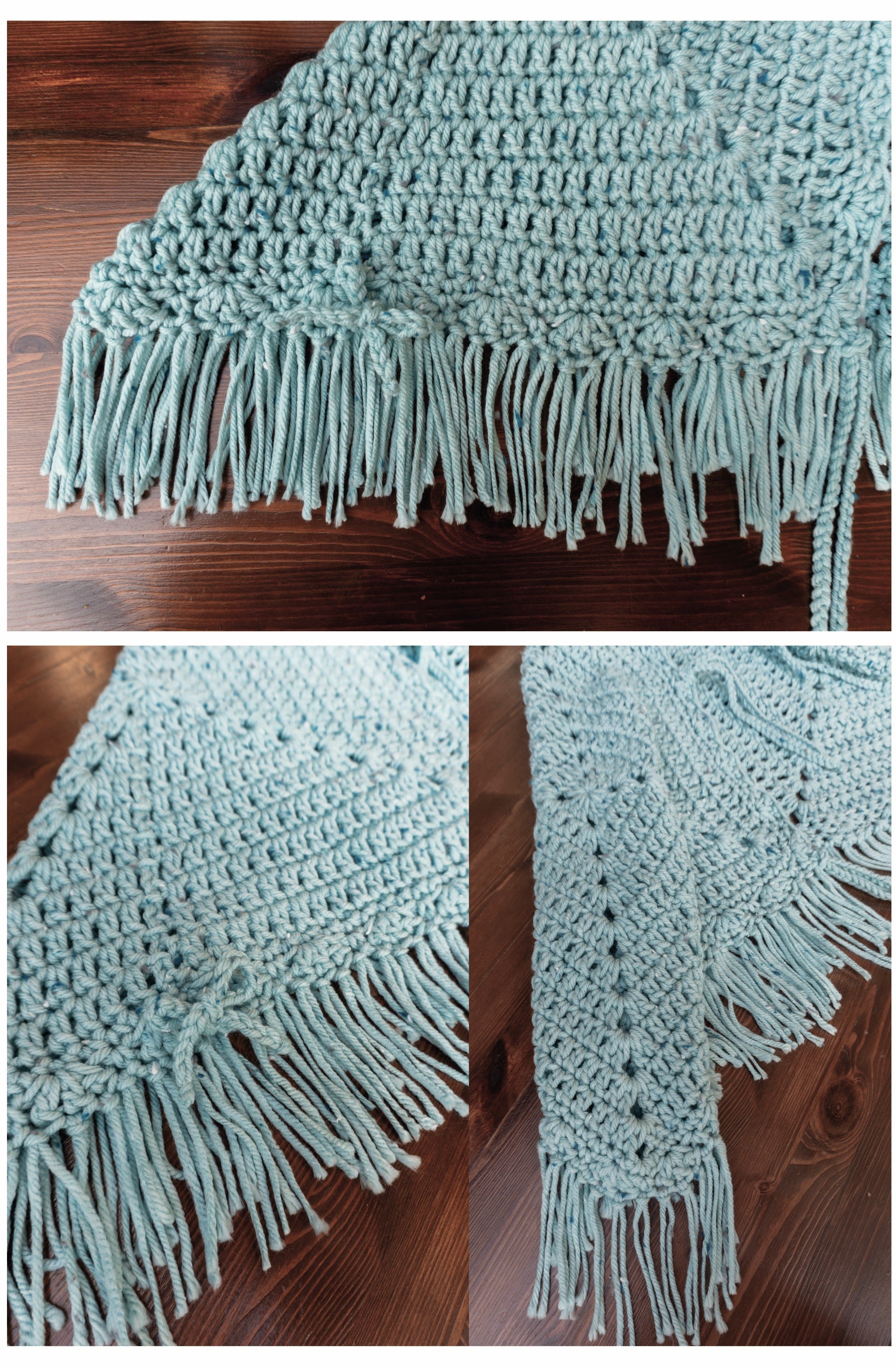 Ergänze dein Herbst-Outfit mit unserem Fransen Häkel Poncho in Pastell Mint und bringe eine Prise Boho Chic in deinen Style. Mit den beiliegenden Häkel-Bändern verwandelst du den Poncho ganz einfach in eine Jacke mit Ärmeln. Entdecke mehrere Styling Möglichkeiten. Poncho und Jacke in einem, du hast die Wahl! Vielseitig kombinierbar - perfekt über einem langarm Kleid oder einer Lederjacke. Der perfekte Begleiter für einen lässigen und doch eleganten Look. Einzelstück