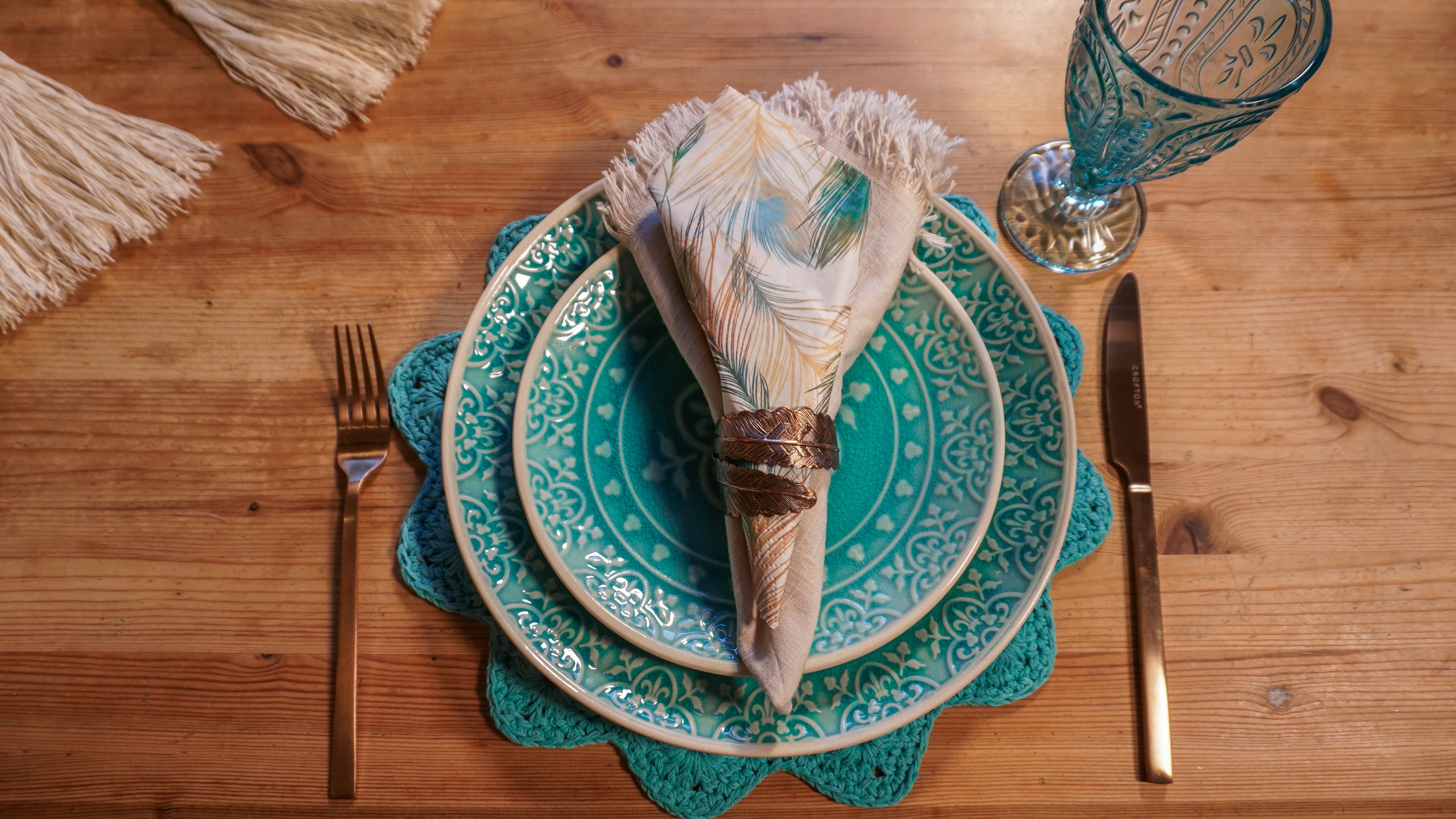 boho deko tischset in türkis