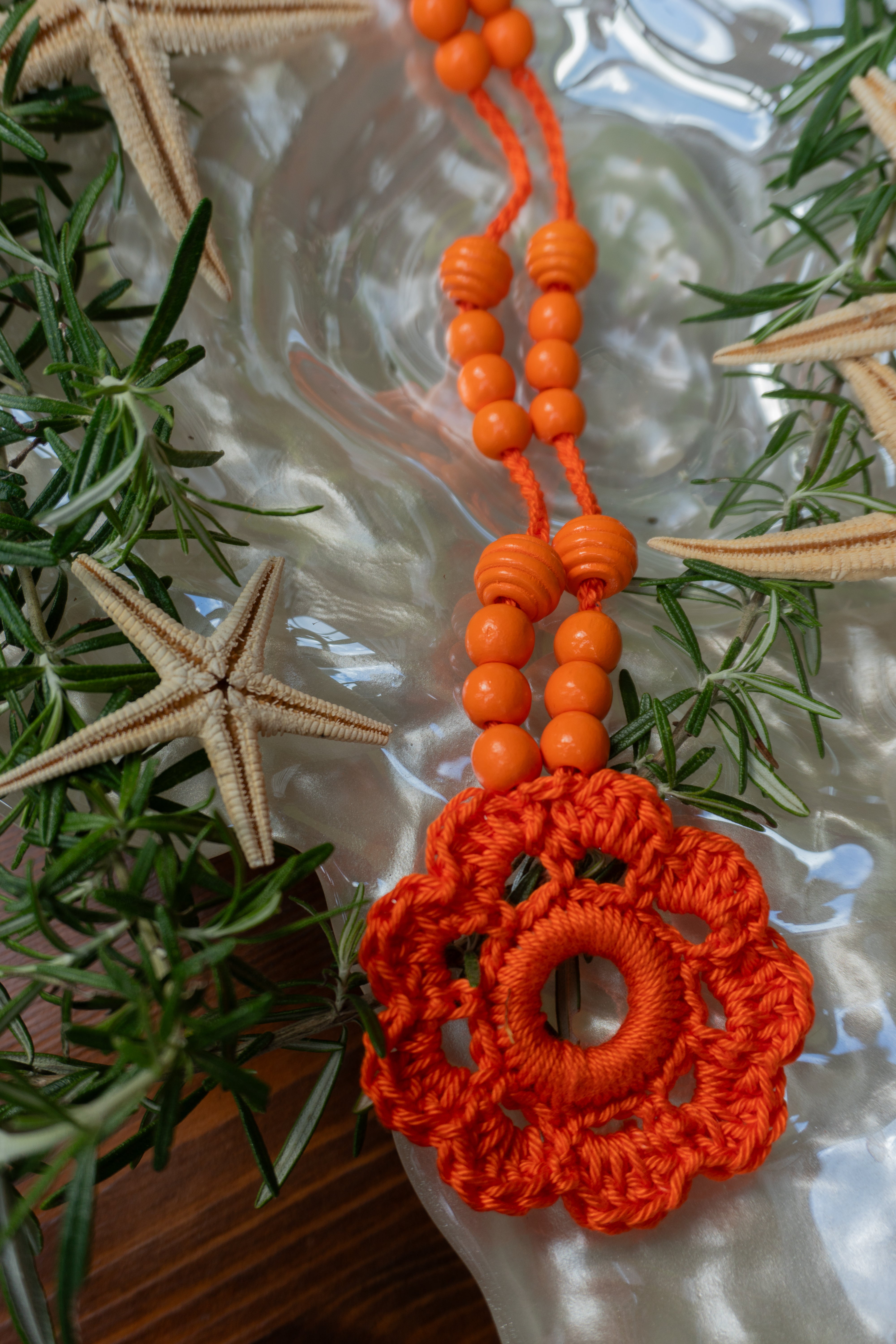 haekelkette orange blume
