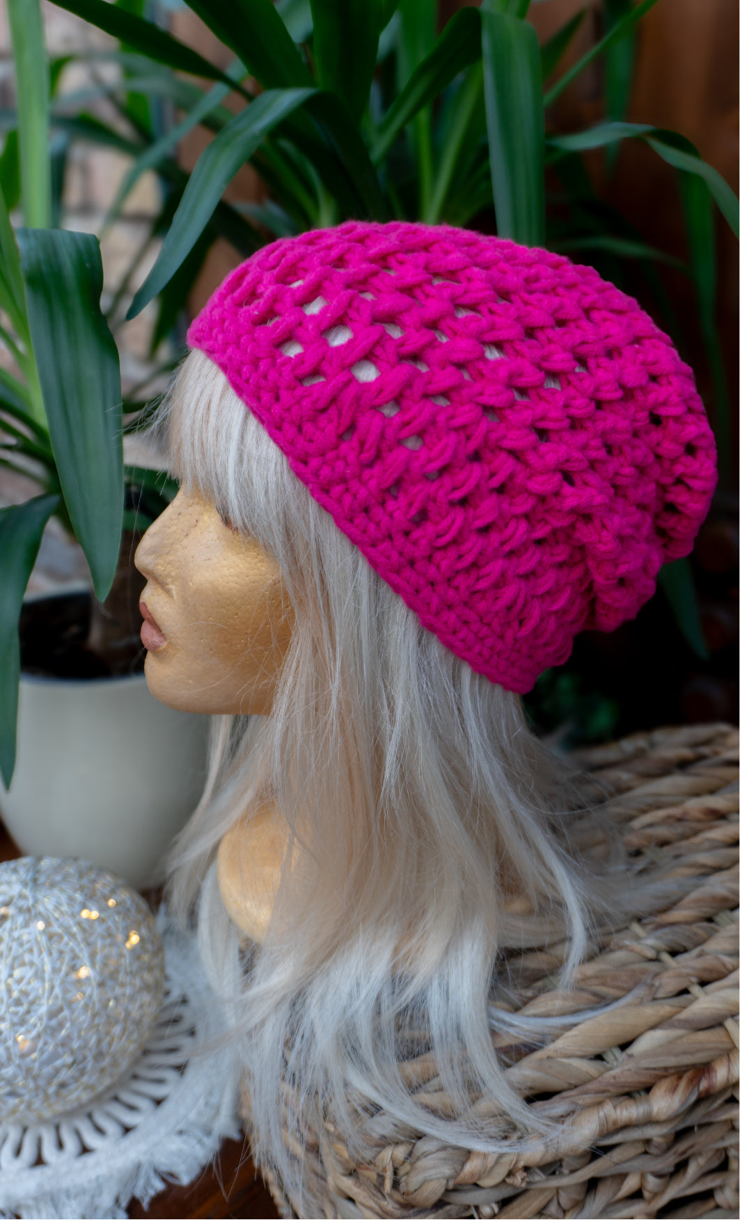 Gorro de crochet rosa, edición única de invierno