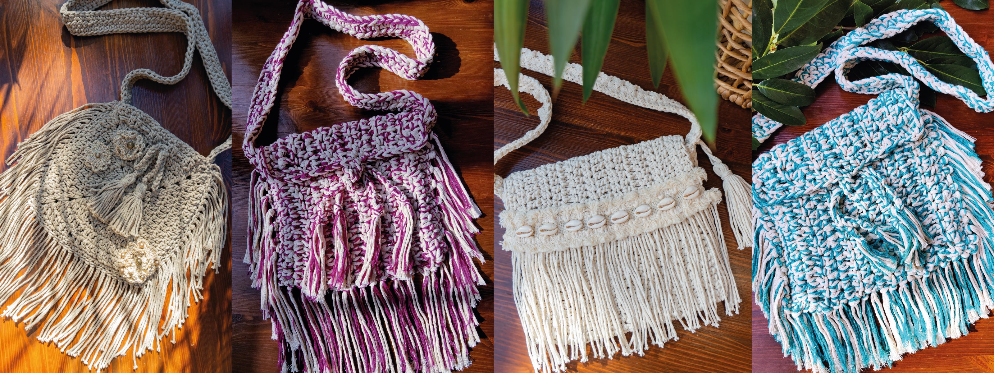 Häkeltaschen bunt beige Naturtöne unikate Sommertaschen ibiza Style