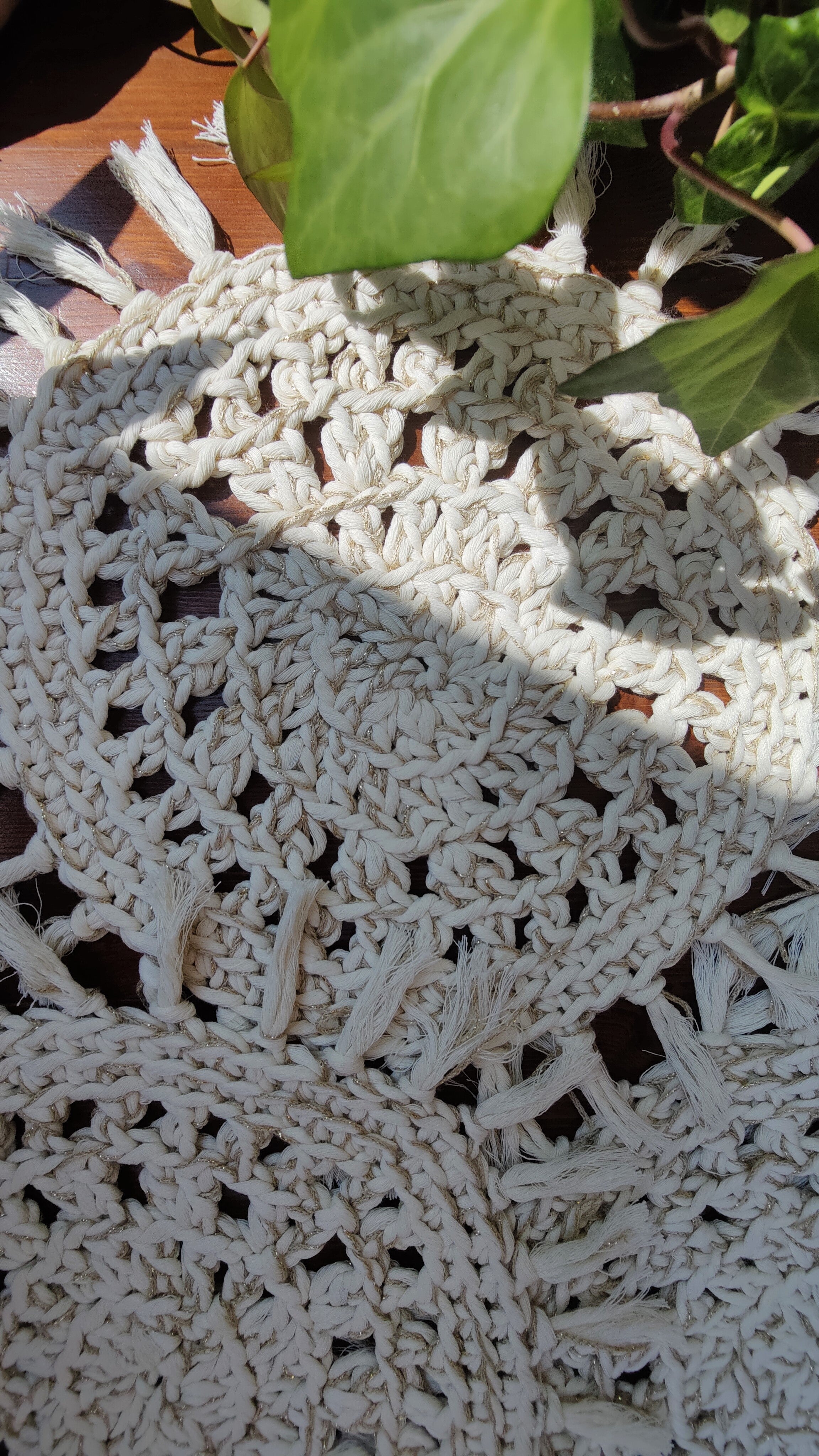 6-er FRANSEN PLATZSET DEKO MAKRAMEE BEIGE METALLIC