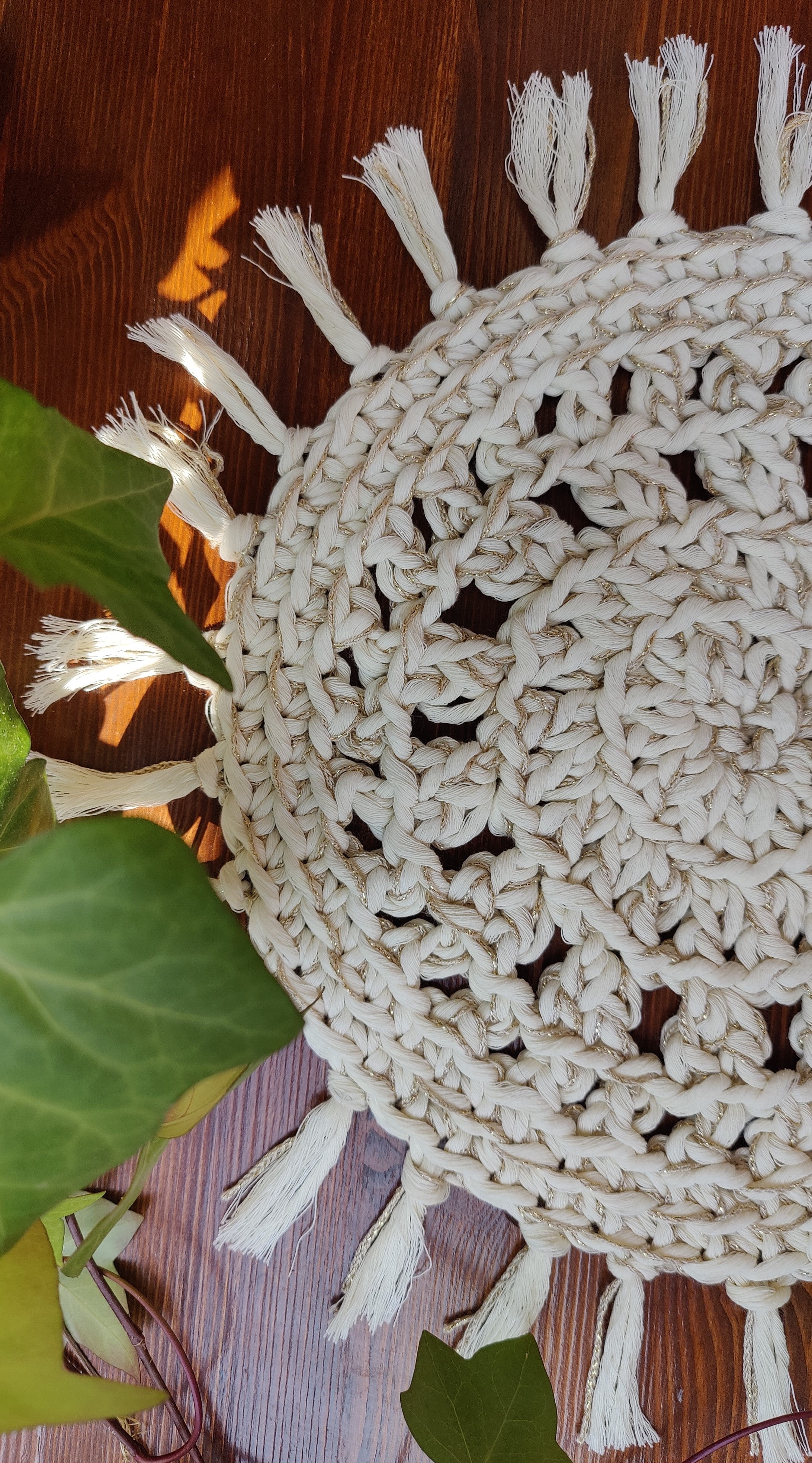 6-er FRANSEN PLATZSET DEKO MAKRAMEE BEIGE METALLIC